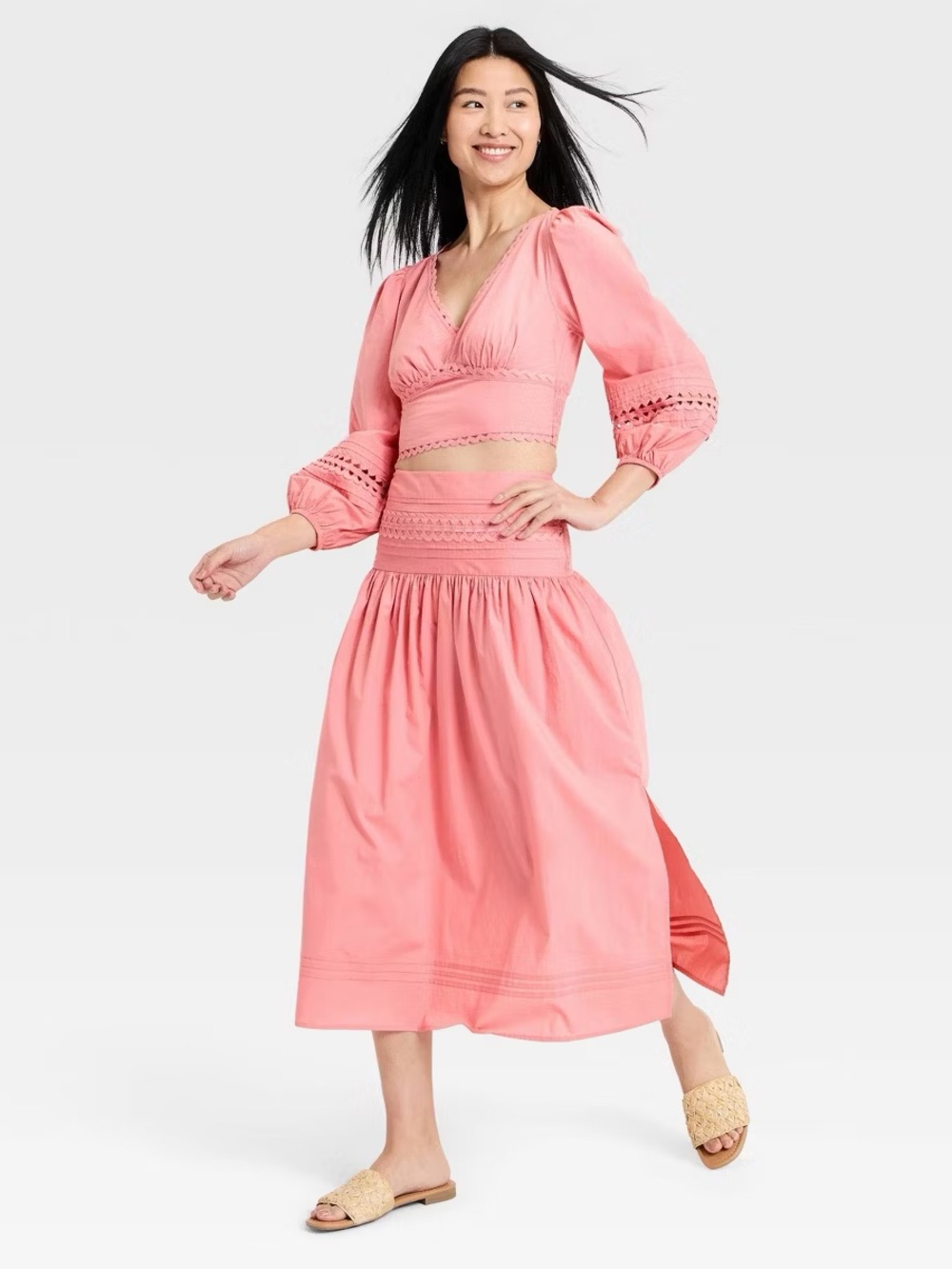A New Day Womens 2 Piece Set Pink Midi Skirt & Top